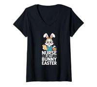 Women's Nurse by Day Bunny Easter Funny Nurse Bunny V-Neck T-Shirt