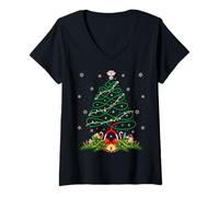 Womens Nurse Christmas Scrub Tops Nursing Stethoscope Xmas Tree V-Neck T-Shirt
