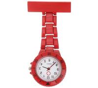 Women's Nurse Fob Watch Aluminium Alloy Clip on Date Weekday Red | Large Black Arabic Markers, Quartz Movement, Glass, Rear Safety Clasp, Suitable for Uniforms, Pockets, Clinic Rounds