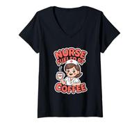 Womens Nurse Fueled by Coffee Cute Kawaii Nursing Humor V-Neck T-Shirt