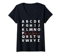 Womens Nurse Heartbeat Alphabet EKG Typography Nurselife Vintage V-Neck T-Shirt