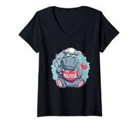 Women's Nurse Hippo Nurse Appreciation Nursing School Stethoscope V-Neck T-Shirt