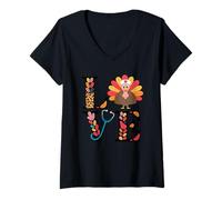 Womens Nurse Life Heartbeat Turkey for Fall Holiday Celebrations V-Neck T-Shirt