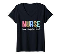 Womens Nurse Love Inspire heal Nursing Profession Apparel V-Neck T-Shirt