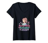 Women's Nurse Mode Activated 2026 Cute Character V-Neck T-Shirt