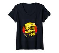 Women's Nurse Mode Always On Retro Nursing RN Life V-Neck T-Shirt