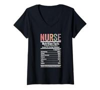 Womens Nurse Nutrition Facts Funny Retro Pastel Graphic V-Neck T-Shirt