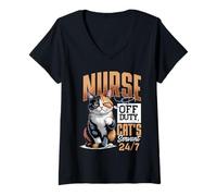 Women's Nurse Off Duty Cats Servant 24/7 Calico Cat V-Neck T-Shirt