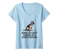 Women's Nurse Off Duty Guarded by A German Shepherd V-Neck T-Shirt