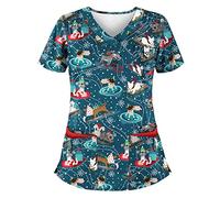 Women's Nurse Scrubs Healthcare Tunic Work Tops Doctors Hospital Uniform Workwear Work Top for Ladies Nurses Uniform Short Sleeve Cat Grooming Utility Shirt Wrap Mock Classic Fit Spa Nail Salons Navy