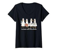 Womens Nurses Call The Shots Funny Silly Goose V-Neck T-Shirt