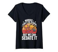 Womens Nurses Can't Fix Stupid But We Can Sedate It V-Neck T-Shirt