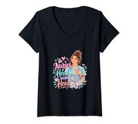 Women's Nurses Heal with Heart Cute Floral Nurse Theme V-Neck T-Shirt