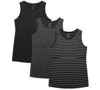 Women's Nursing Tank 3-Pack - Black/Grey/Striped M