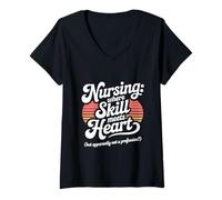 Womens Nursing Where Skill Meets Heart Proud Nurse Save Lives V-Neck T-Shirt