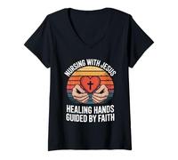 Womens Nursing with Jesus Healing Hands Guided by Faith V-Neck T-Shirt