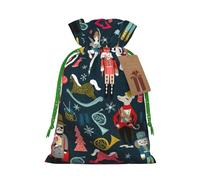 Women's Nutcracker Ballet Xmas Dance Print Drawstring linen gifts bag for Christmas Party,holiday packaging presents bags.
