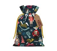 Women's Nutcracker Ballet Xmas Dance Print Drawstring linen gifts bag for Christmas Party,holiday packaging presents bags.