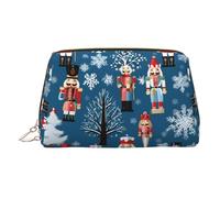 Women's Nutcracker Ballet Xmas Dance Print Leather Cosmetic Bag, Zip Pull Toiletry, Beauty Organiser, Small, Beauty Accessory, Cruelty Friendly, Gift for Her,17 X 7.5 X 11cm