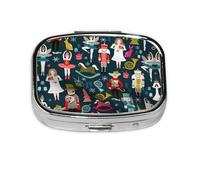 Women's Nutcracker Ballet Xmas Dance Print Square Metal Pill Box Decorative Pill Case - Carry Your Meds in Style (Rectangular)