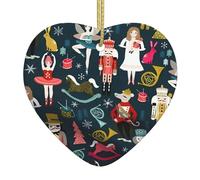Women's Nutcracker Ballet Xmas Dance Printed decorative ornaments, ceramic heart-shaped ornaments, can be hung on Christmas trees and fireplaces