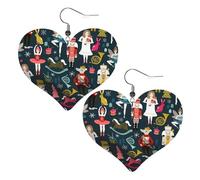 Women's Nutcracker Ballet Xmas Dance Prints Leather Heart earrings Pendant Stylish and light Lightweight Dangle for Women Girls, One Size, Leather, No Gemstone