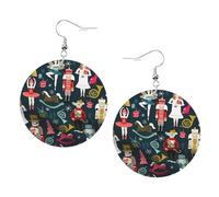 Women'S Nutcracker Ballet Xmas Dance Prints Leather Round Earrings Pendant Stylish And Light Lightweight Dangle For Women Girls, One Size, Leather, No Gemstone