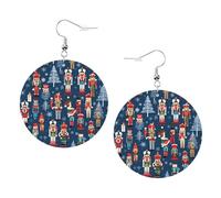 Women's Nutcracker Ballet Xmas Dance Round Faux Leather Earrings Personalized Double-Side Dangle Earrings Lightweight Drop Earrings for Holiday Birthday Christmas Party Gifts for Her