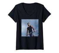 Womens NY Mets Baseball Catcher Mike Piazza MLB by Michael Grecco V-Neck T-Shirt
