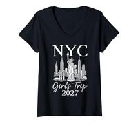 Women's NYC Girls Trip 2027 Bachelorette Travel Sister Girlfriend V-Neck T-Shirt