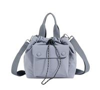 Women's Nylon Shoulder Bag with Ruched Detail, Classic Top-Handle Bag, Drawstring, Zipper and Magnetic Closure, Applies to Commute, Weekend Trip and Errands (blue-gray,30 * 22 * 13cm)