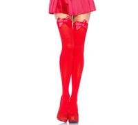 Leg Avenue Nylon Thigh Highs with Bow - Sexy - One Size 8 - Red