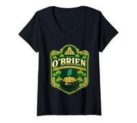 Women's O’Brien Irish Crest Design, Celtic Shamrock Ireland Badge V-Neck T-Shirt