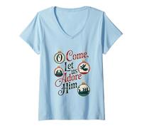 Womens O Come, Let Us Adore Him Nativity Christmas V-Neck T-Shirt