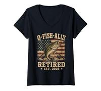 Women's O-Fish-Ally Retired Est 2026 Fishing US Flag V-Neck T-Shirt