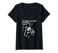 Womens O Lucifer Son of the Morning - Isaiah 14:12 Warrior Angel V-Neck T-Shirt
