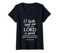 Womens O Taste and See That The Lord is Good Psalm 34:8 Scripture V-Neck T-Shirt