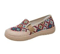 Womens oafers Wide Fit Summer and Autumn Ethnic Style Embroidery Casual Comfortable Linen Shoe Soft Sole Shoes Light Breathable Casual Shoes Navy Flats Ladies
