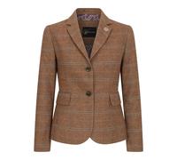 Women's Oak Brown Tailored Fit Tweed Blazer Wool Blend in Herringbone Check