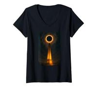 Womens Obelisk Under Eclipse Dramatic Fantasy Landscape Art V-Neck T-Shirt