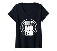 Women's Obey NO Echo Critical Thought Original Voice V-Neck T-Shirt