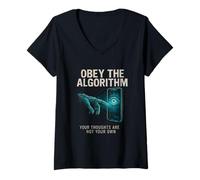 Womens Obey The Algorithm Tech Dystopia Glitch V-Neck T-Shirt