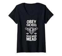 Womens Obey The Bees Make More Mead Design V-Neck T-Shirt