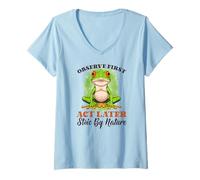 Womens Observer First Act Later Stoic Frog Lovers Spring Artwork V-Neck T-Shirt