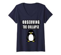 Women's Observing The Collapse Nihilist Penguin V-Neck T-Shirt