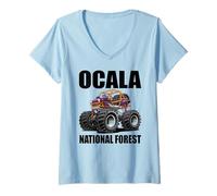 Women's Ocala National Forest Florida 4x4 Offroad Cartoon Design V-Neck T-Shirt