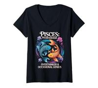 Women's Occasional Genius Constellation Zodiac Sign Birthday Pisces V-Neck T-Shirt