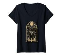 Womens Occult Black Cat Witchcraft Moon Phases Magic Aesthetic V-Neck T-Shirt