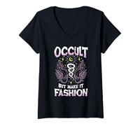 Womens Occult But Make It Fashion Mystic Serpent Moon V-Neck T-Shirt