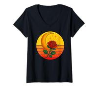 Womens Occult Crescent Moon Rose Goth, Occultism Witchcraft Wicca V-Neck T-Shirt